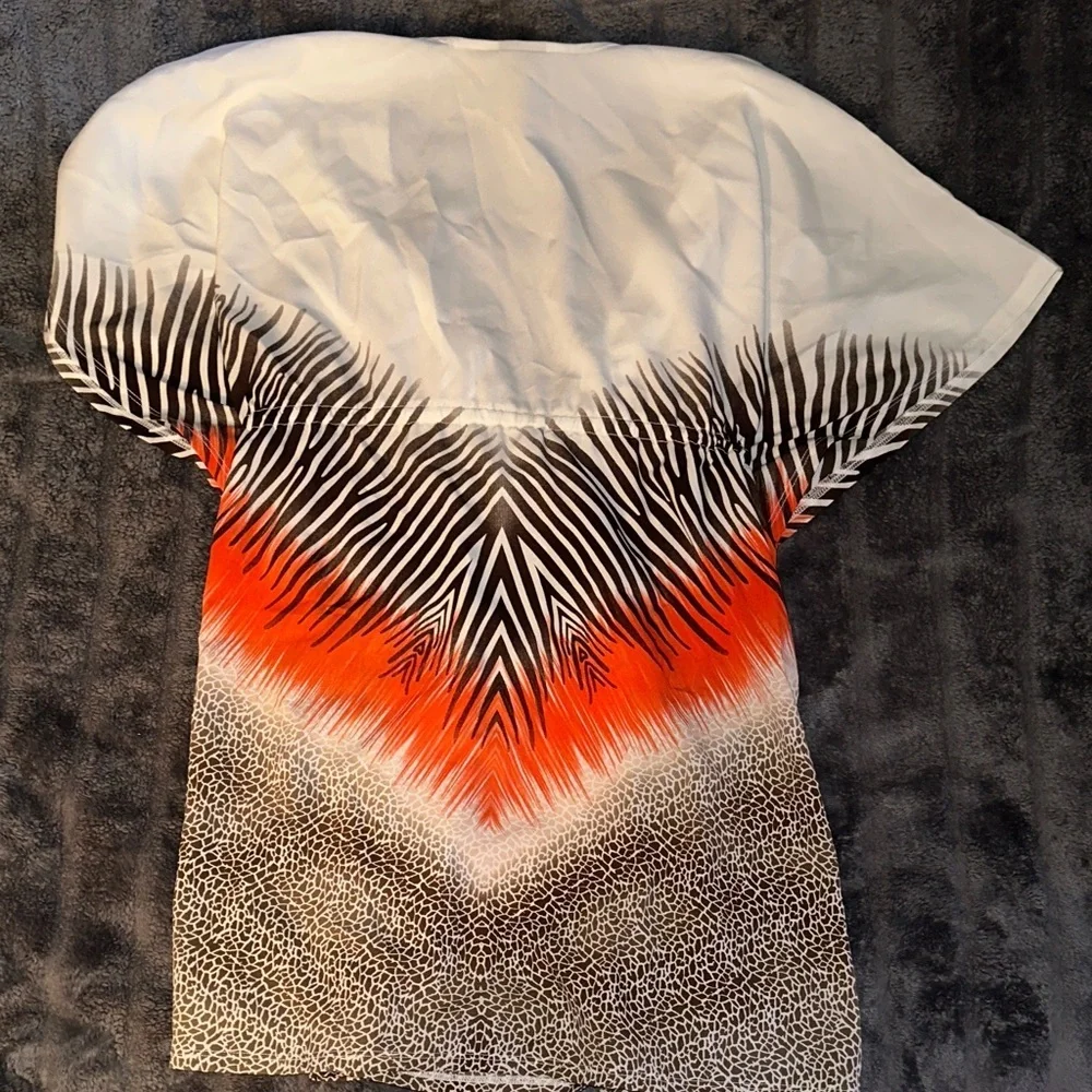 New York & Company White and Orange and Brown Blouse - Picture 3 of 3